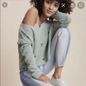 Express Destroyed Green Crop Sweater M